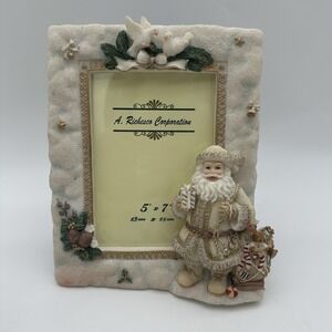 Vintage Heavy Duty 3D Santa‎ Christmas Photo Frame Bells Stars White Holiday